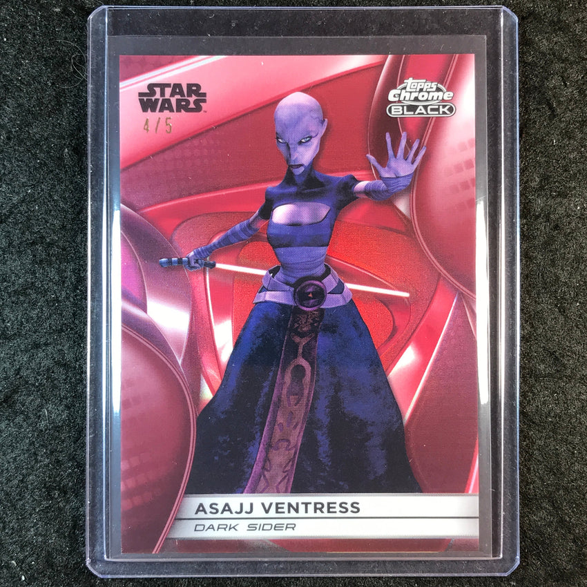 2025 Topps Star Wars Smugglers Outpost ASAJJ VENTRESS Chrome Black Red 4/5