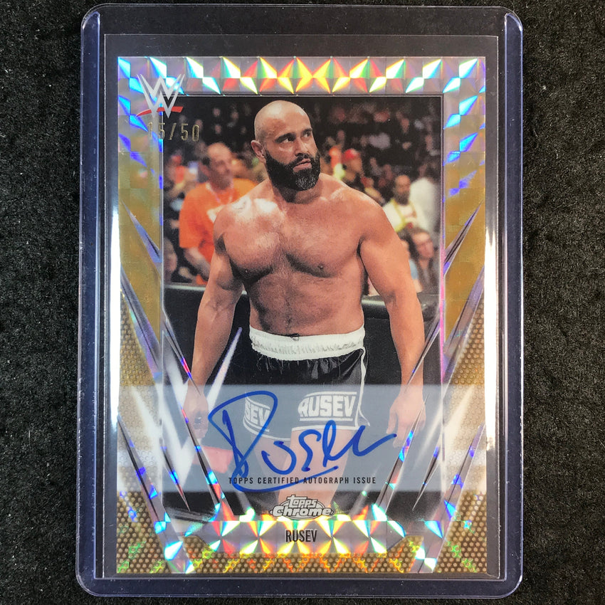2026 Topps Chrome WWE RUSEV Chrome Autographs Gold Geometric 15/50
