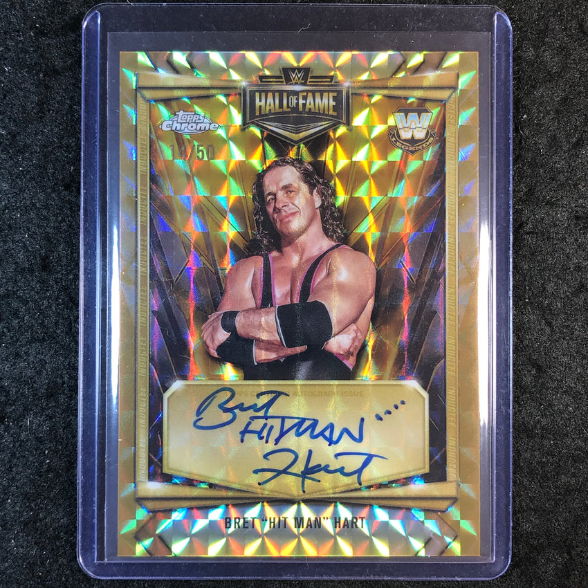 2026 Topps Chrome WWE BRET "HIT MAN" HART Hall of Fame Auto Gold Geometric 14/50