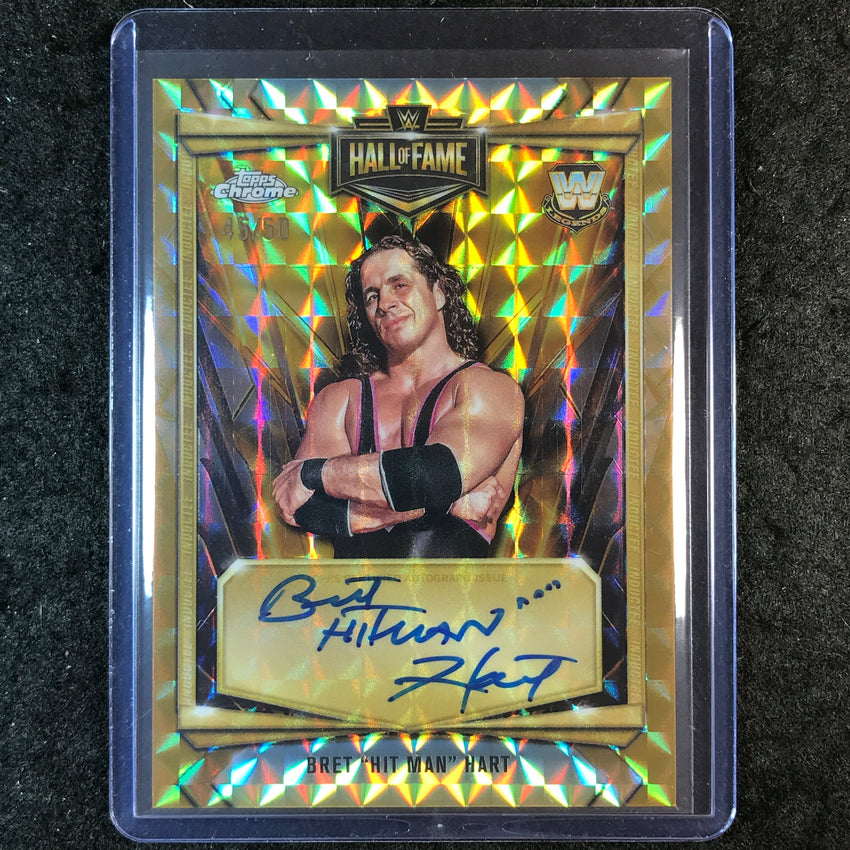 2026 Topps Chrome WWE BRET "HIT MAN" HART Hall of Fame Auto Gold Geometric 45/50