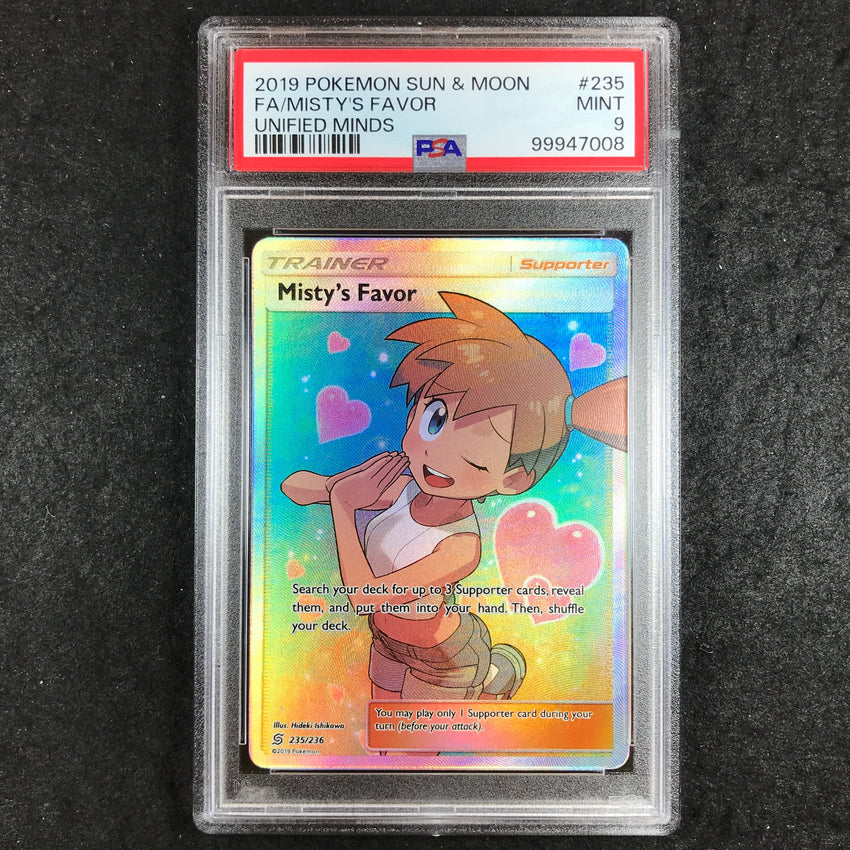 PSA 9 Misty's Favor - 235/236 - Full Art Sun & Moon Unified Minds 008