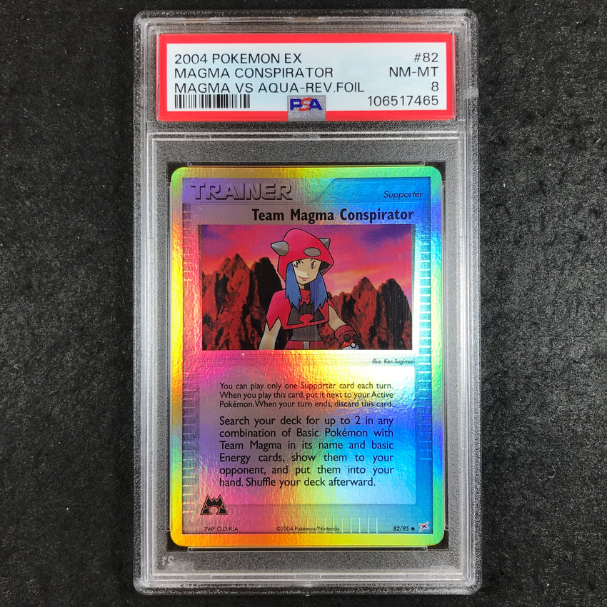 PSA 8 Team Magma Conspirator - 82/95 - Reverse Holo EX Magma vs. Aqua 465