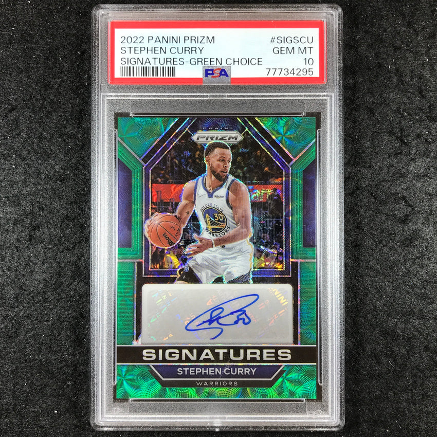 2022-23 Prizm STEPHEN CURRY Signatures Auto Green Choice 4/8 PSA 10 (295)
