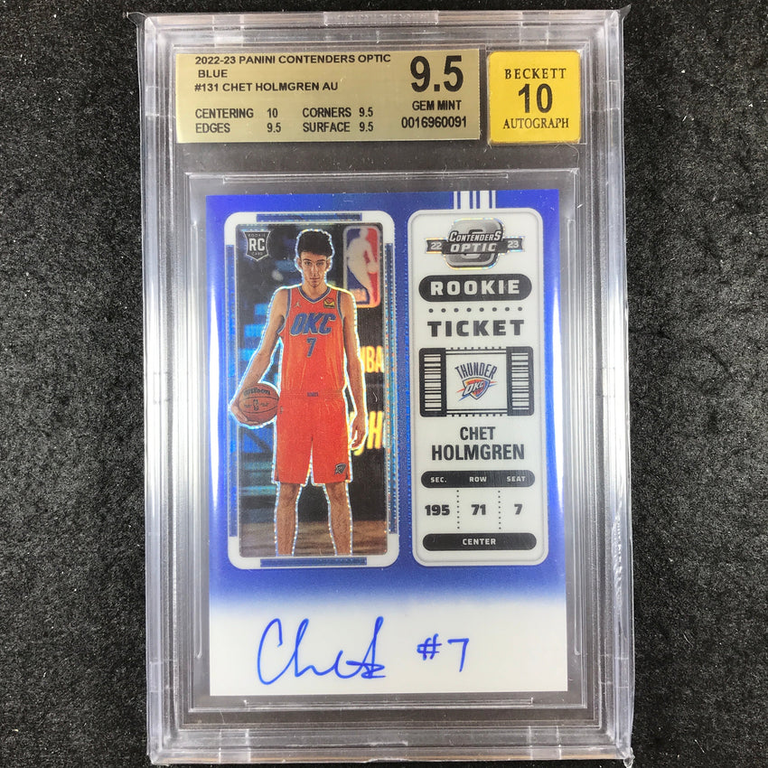 2022-23 Contenders Optic CHET HOLMGREN Rookie Ticket Auto Blue 47/49 BGS 9.5/10