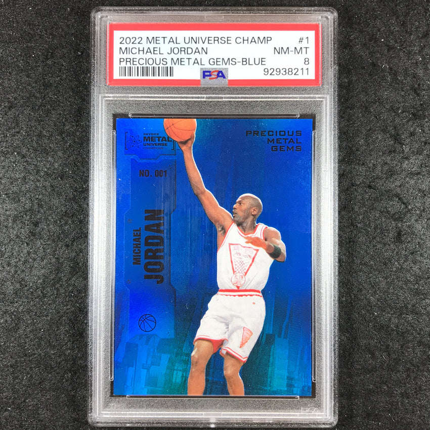 2022-23 Metal Universe MICHAEL JORDAN Precious Metal Gems Blue 6/50 #1 PSA 8