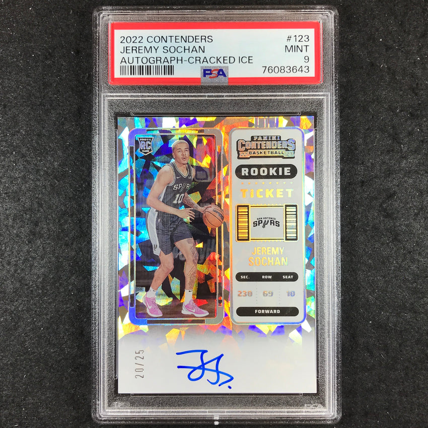 2022-23 Contenders JEREMY SOCHAN Rookie Ticket Auto Cracked Ice 20/25 PSA 9