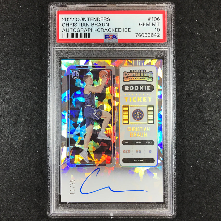 2022-23 Contenders CHRISTIAN BRAUN Rookie Ticket Auto Cracked Ice 11/25 PSA 10