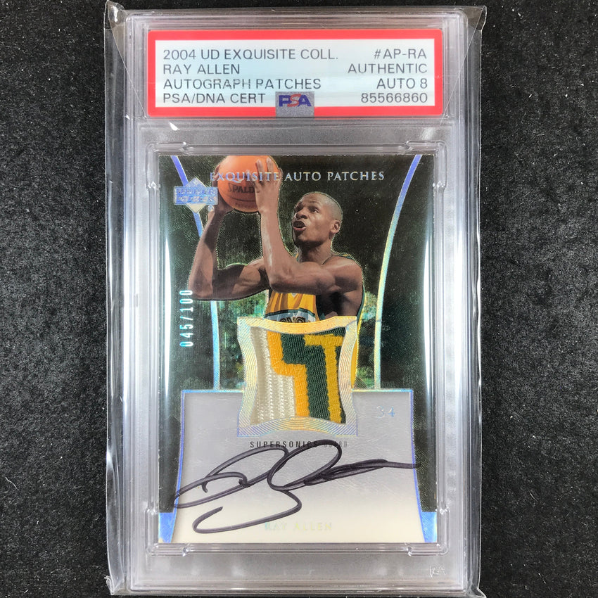2004-05 Exquisite RAY ALLEN Patch Auto 45/100 #RA PSA AUTH/8 (860)