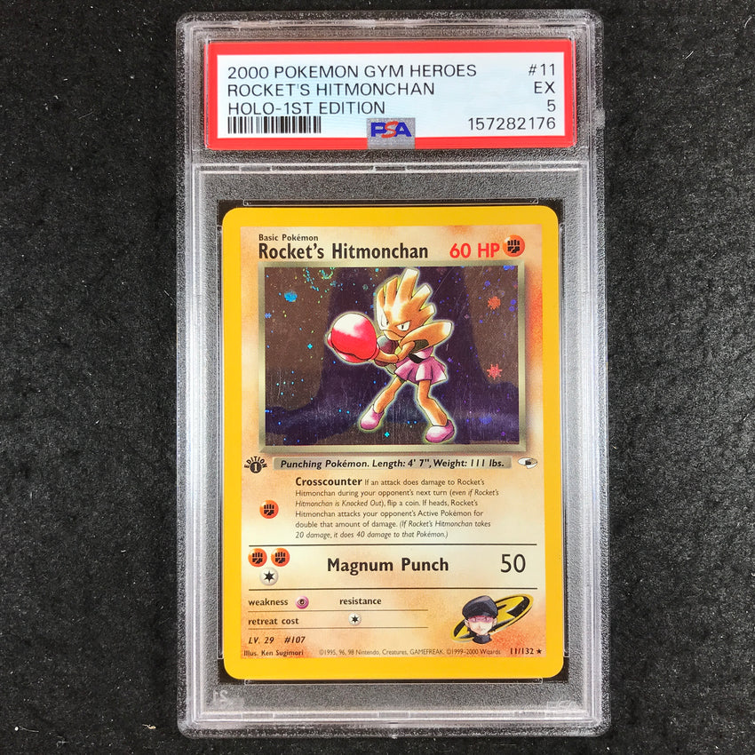 PSA 5 Rocket's Hitmonchan - 11 - Holo-1st Edition 2000 Pokemon Gym Heroes 176-Cherry Collectables