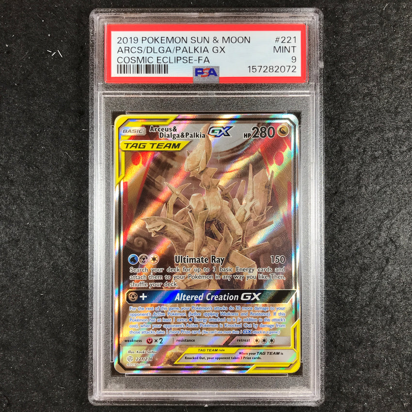 PSA 9 Arceus & Dialga & Palkia GX - 221 - Pokemon Sun & Moon Cosmic Eclipse 072-Cherry Collectables