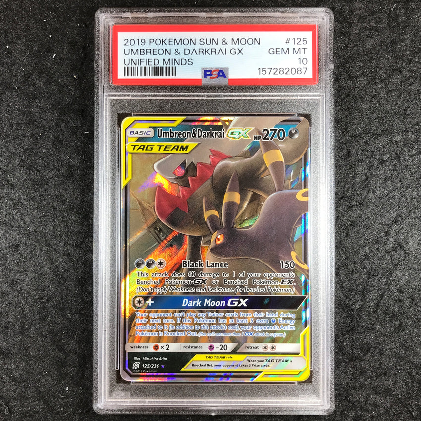PSA 10 Umbreon & Darkrai GX - 125 - Pokemon Sun & Moon Unified Minds 087-Cherry Collectables