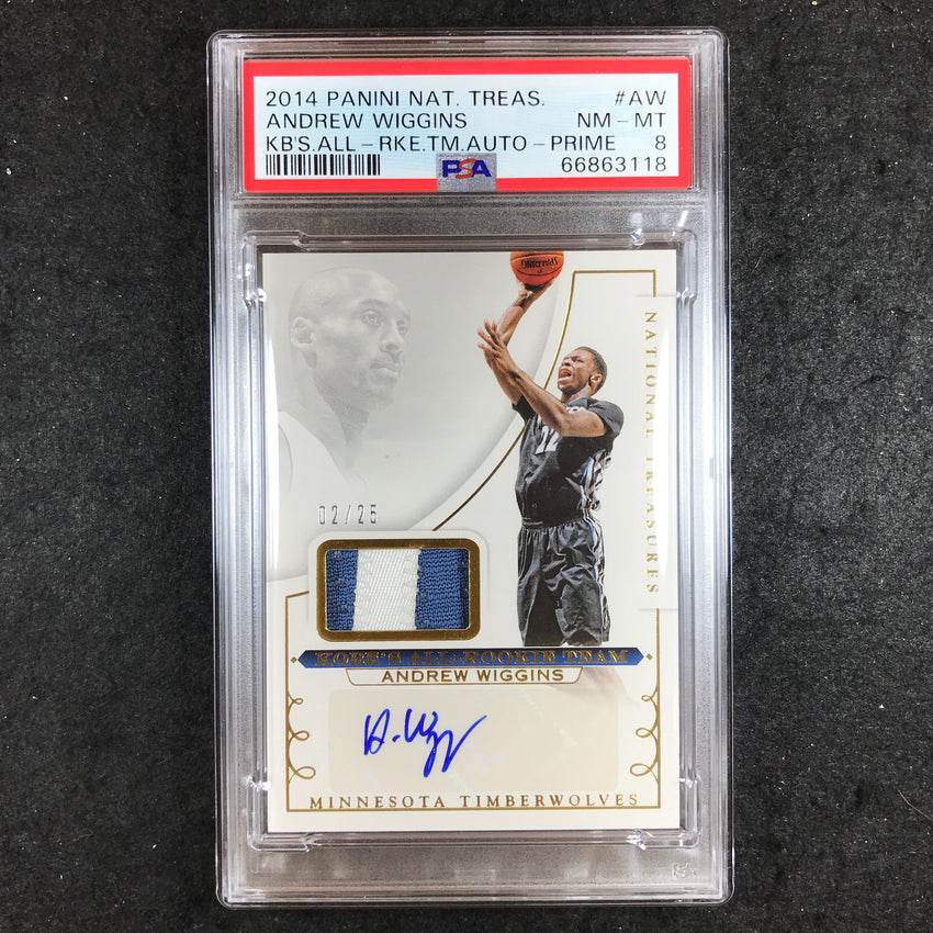 2014 National Treasures ANDREW WIGGINS Kobe's All-Rookie Patch Auto 2/25 PSA 8