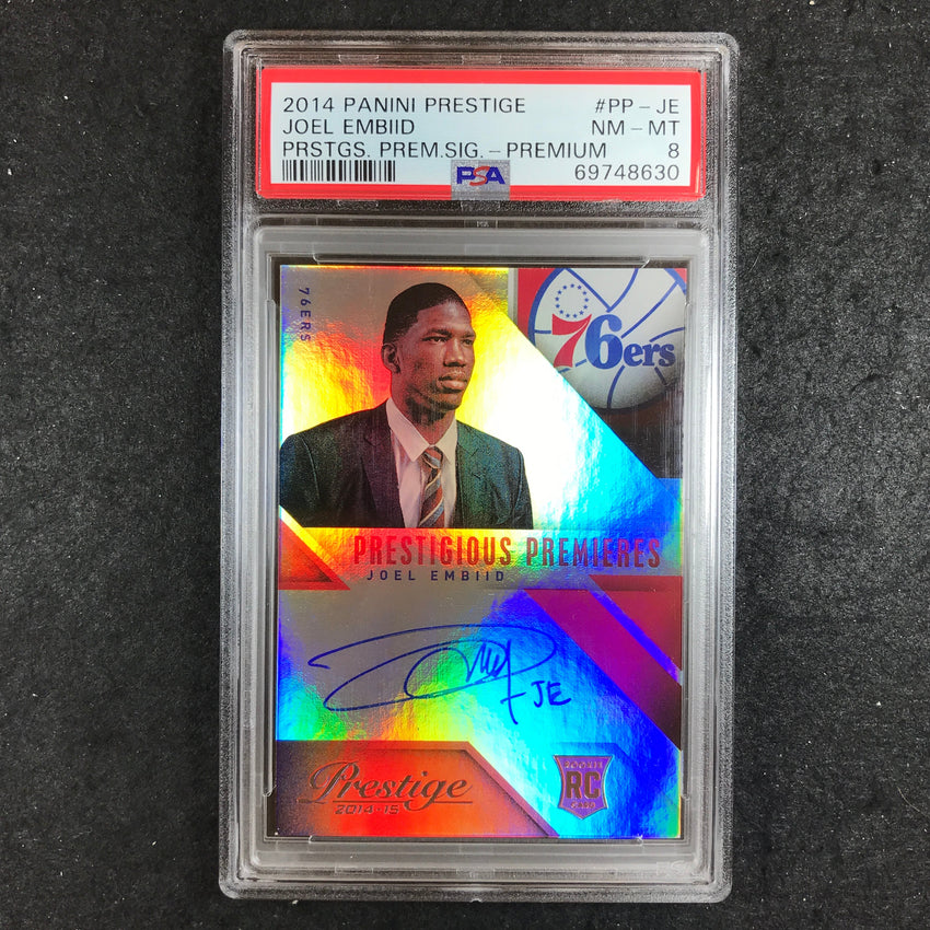 2014 Prestige JOEL EMBIID Prestigious Premieres Rookie Auto PSA 8 (630)