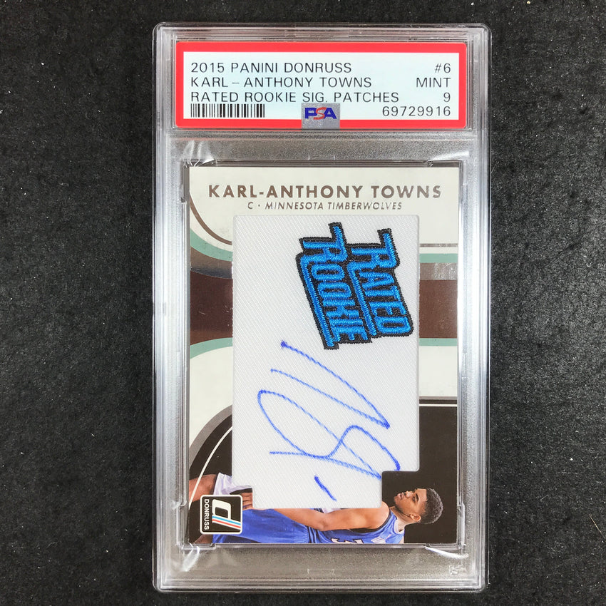 2015 Donruss KARL-ANTHONY TOWNS Rated Rookie Signature Patch Auto #6 PSA 9 (916)