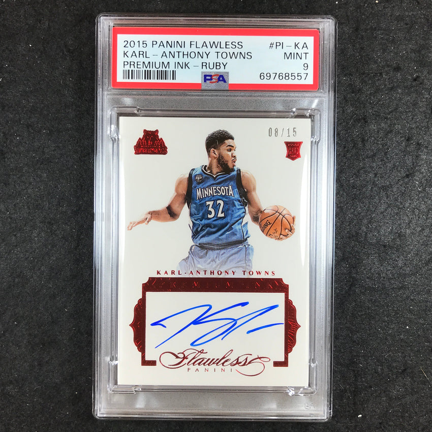 2015 Flawless KARL-ANTHONY TOWNS Premium Ink Rookie Auto Ruby 8/15 PSA 9 (557)
