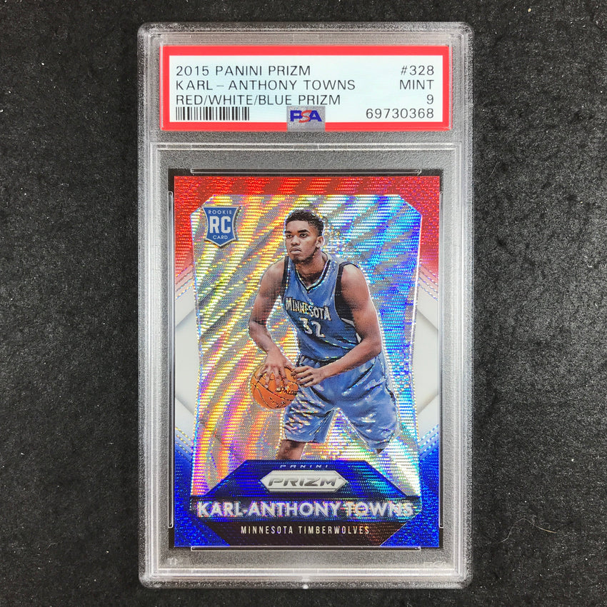 2015 Prizm KARL-ANTHONY TOWNS Rookie Red White Blue Prizm #328 PSA 9 (368)