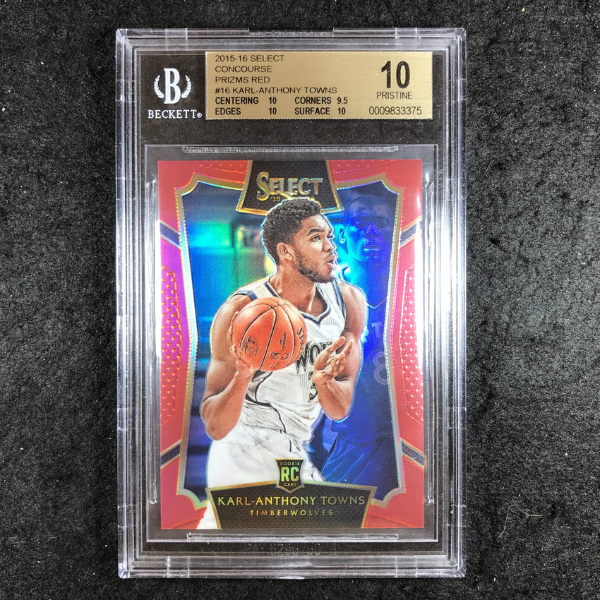2015-16 Select KARL-ANTHONY TOWNS Concourse Rookie Red 45/149 #16 BGS 10 (375)