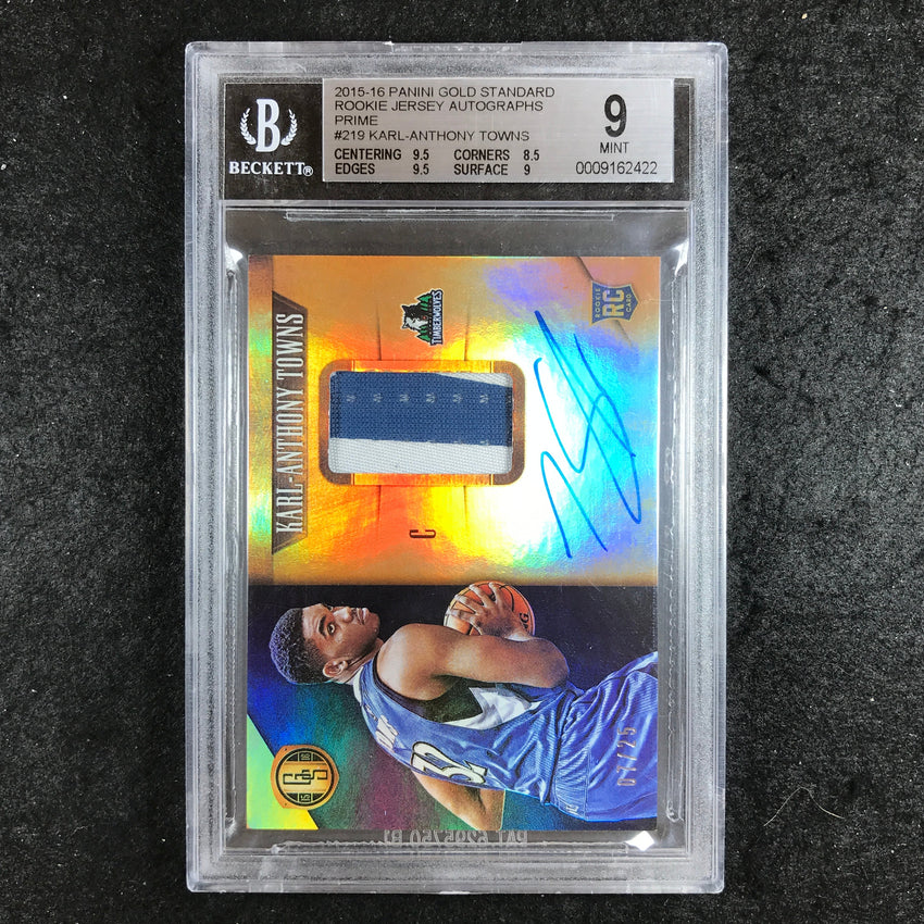 2015-16 Gold Standard KARL-ANTHONY TOWNS Rookie Patch Auto 7/25 BGS 9 (422)