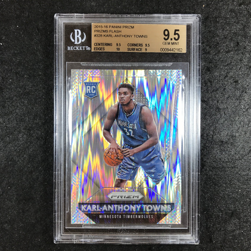 2015-16 Prizm KARL-ANTHONY TOWNS Rookie Prizms Flash #328 BGS 9.5 (162)