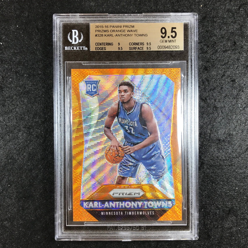 2015-16 Prizm KARL-ANTHONY TOWNS Rookie Prizms Orange Wave #328 BGS 9.5 (093)
