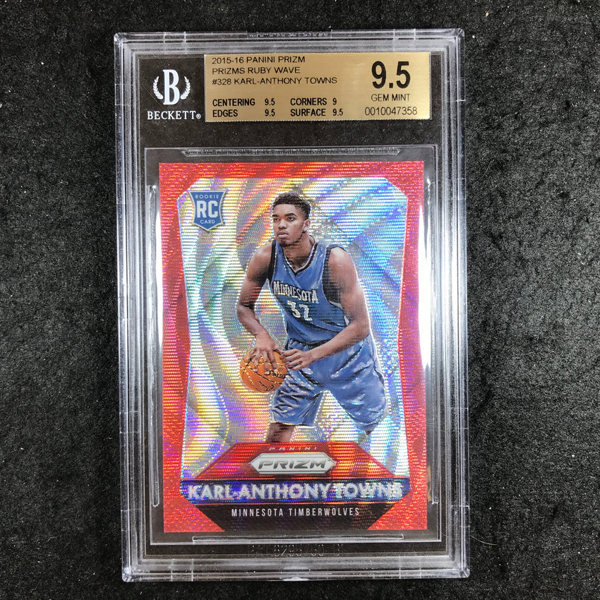 2015-16 Prizm KARL-ANTHONY TOWNS Rookie Ruby Wave 318/350 #328 BGS 9.5 (358)