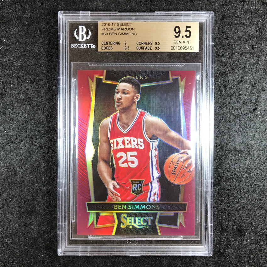 2016-17 Select BEN SIMMONS Rookie Prizms Maroon 92/175 #60 BGS 9.5 (451)