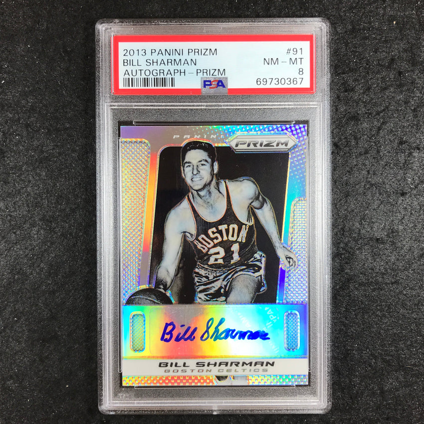 2013 Prizm BILL SHARMAN Autograph Silver Prizm 10/25 #91 PSA 8 (367)