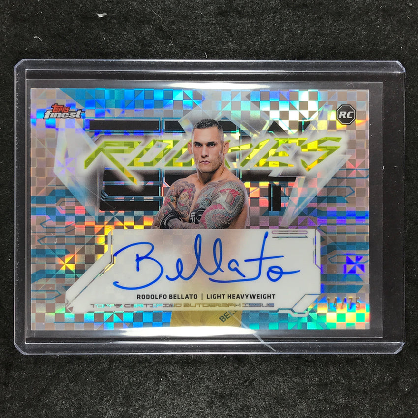 2025 Topps Finest UFC RODOLFO BELLATO Finest Rookies Auto Blue Checker 14/75