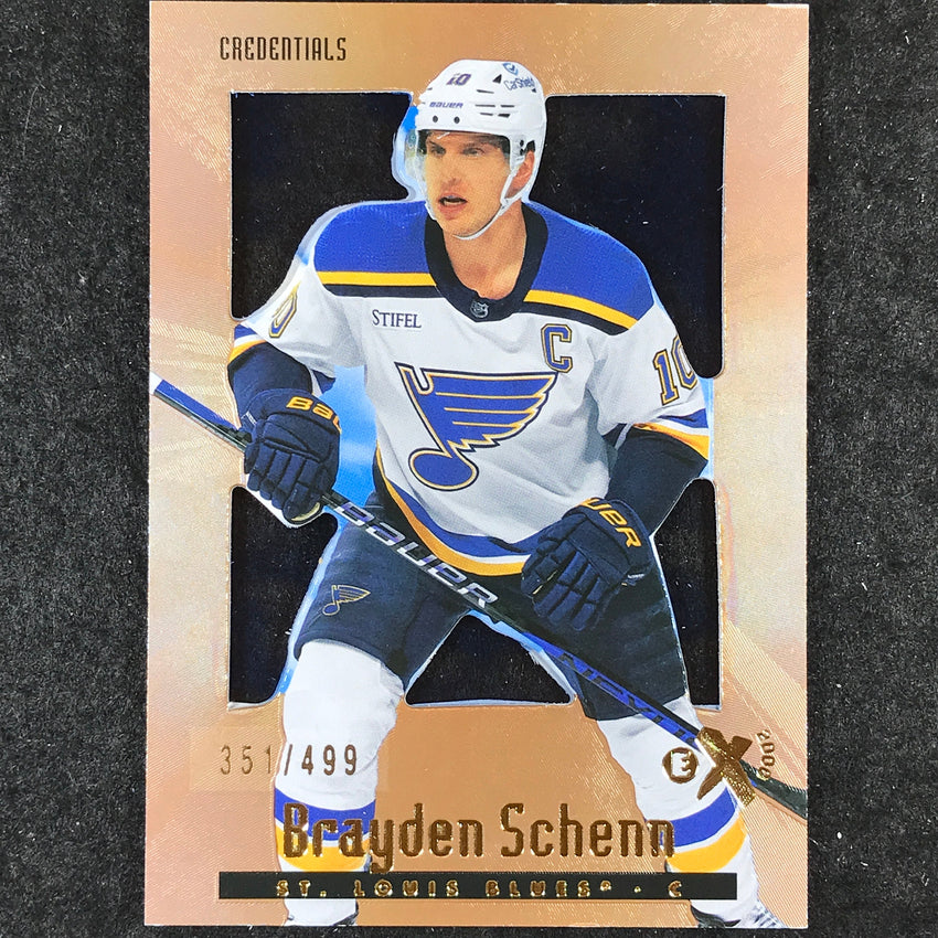 2023-24 Skybox E-X 2000 NHL BRAYDEN SCHENN Base Credentials 351/499 #92
