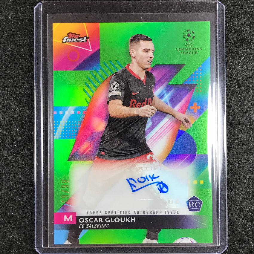 2023-24 UEFA Club Comp Finest OSCAR GLOUKH Base Rookie Auto Neon Green 19/99