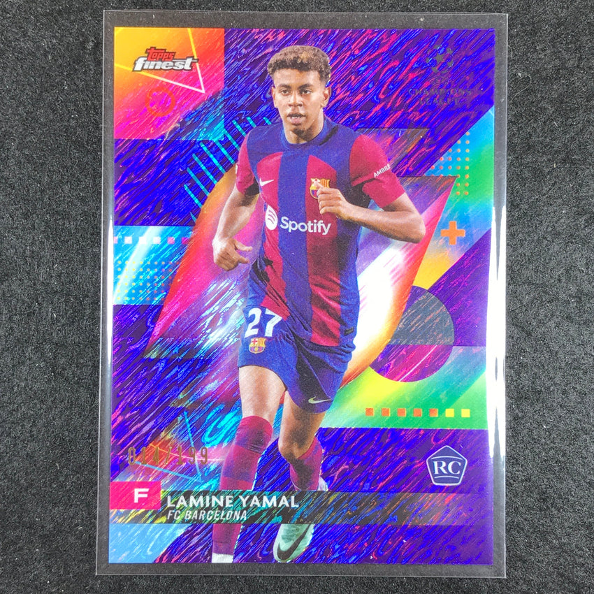 2023-24 UEFA Club Comp Finest LAMINE YAMAL Rookie Purple Shimmer 14/199 No. 50