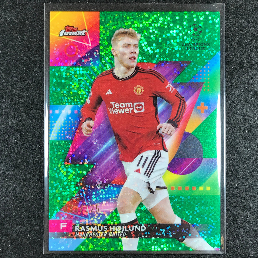 2023-24 UEFA Club Comp Finest RASMUS HOJLUND Base Speckle Green 89/125 #101