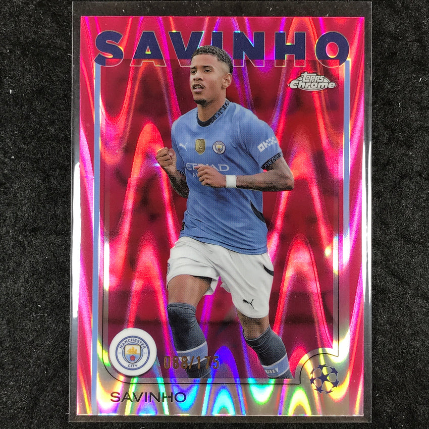 2024-25 Topps Chrome UEFA Club Comp SAVINHO Base Neon Pink RayWave /175 #56