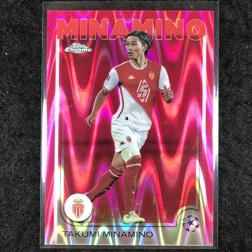 2024-25 Topps Chrome UEFA Club Comp TAKUMI MINAMINO Neon Pink RayWave /175 #57