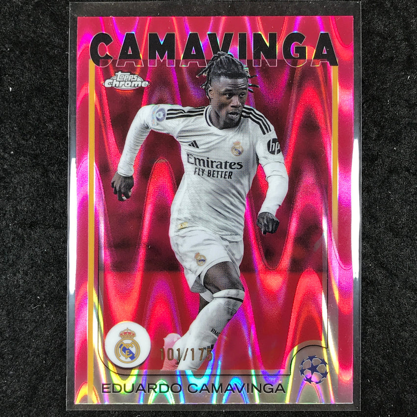 2024-25 Topps Chrome UEFA Club Comp EDUARDO CAMAVINGA Neon Pink RayWave /175 #93