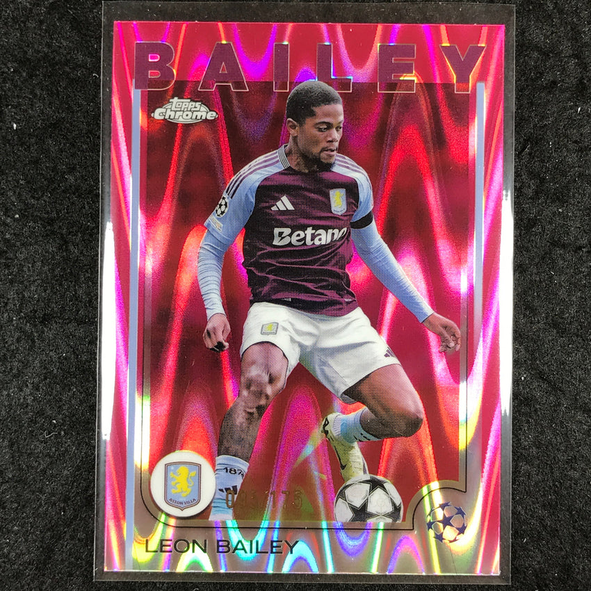 2024-25 Topps Chrome UEFA Club Comp LEON BAILEY Base Neon Pink RayWave /175 #133