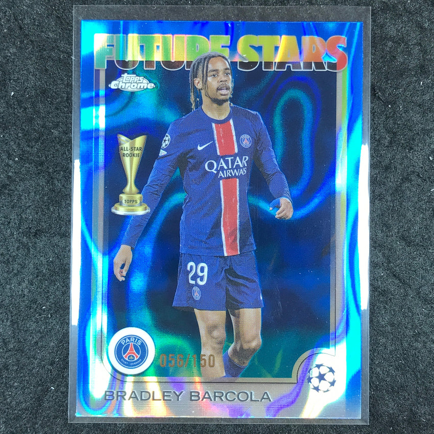 2024-25 Topps Chrome UEFA Club Comp BRADLEY BARCOLA Future Stars Blue Lava /150