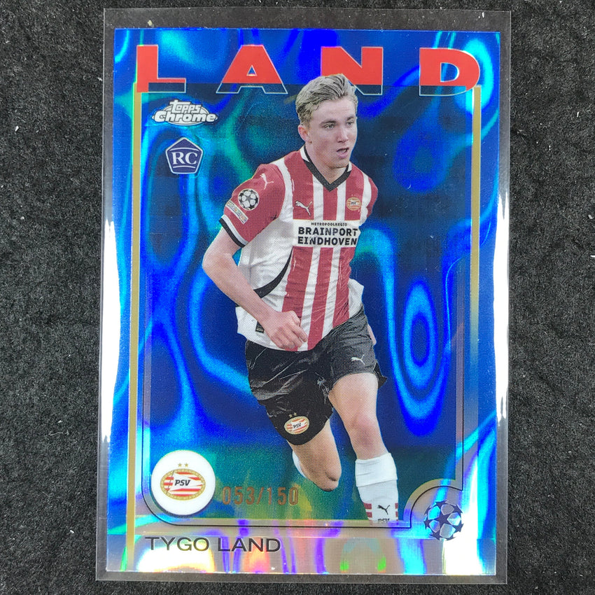 2024-25 Topps Chrome UEFA Club Comp TYGO LAND Rookie Base Blue Lava /150 #120