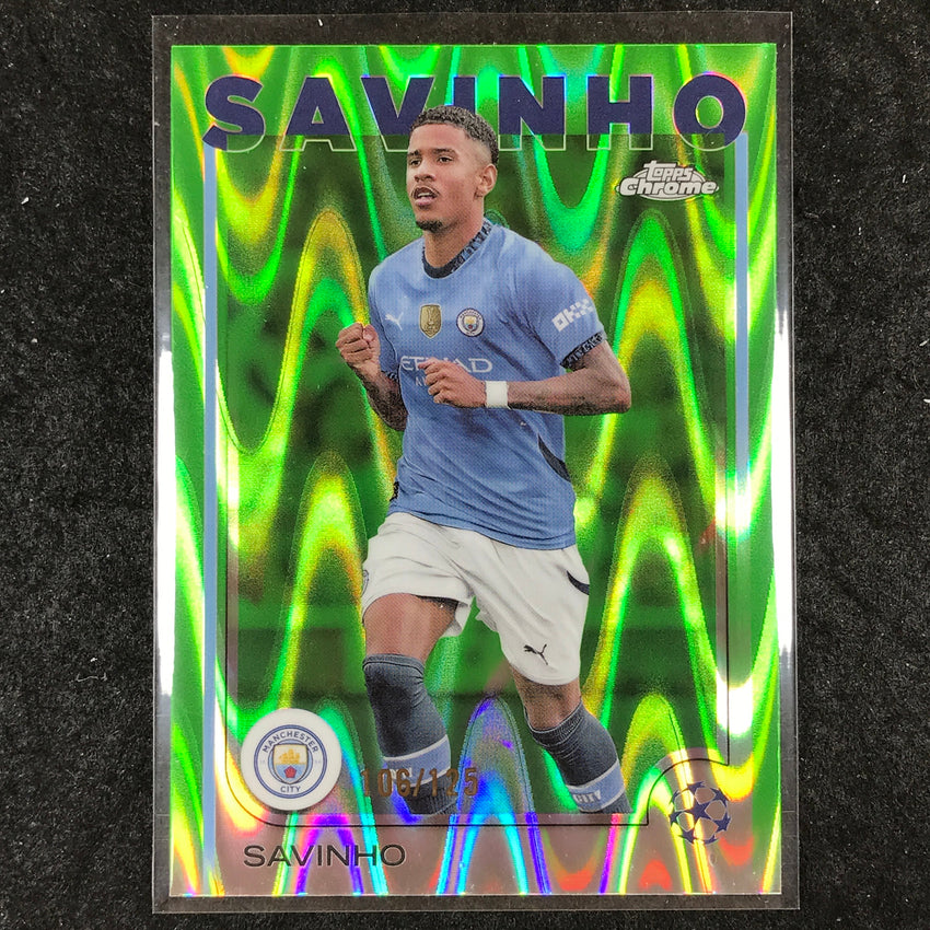 2024-25 Topps Chrome UEFA Club Comp SAVINHO Base Neon Green RayWave /125 #56