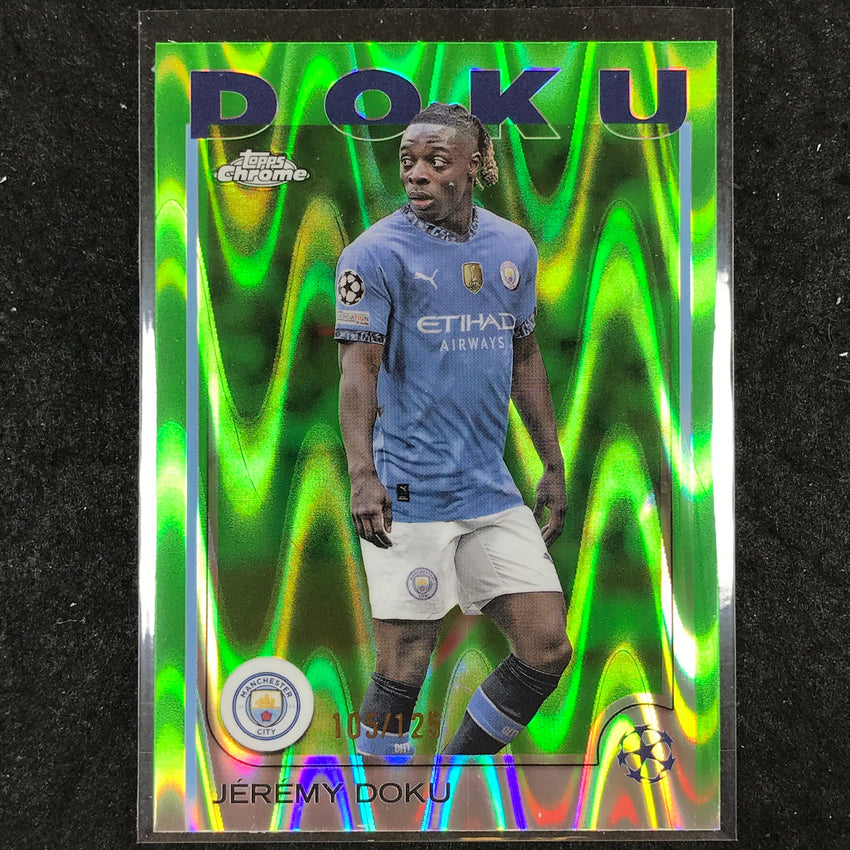 2024-25 Topps Chrome UEFA Club Comp JEREMY DOKU Base Neon Green RayWave /125 #69