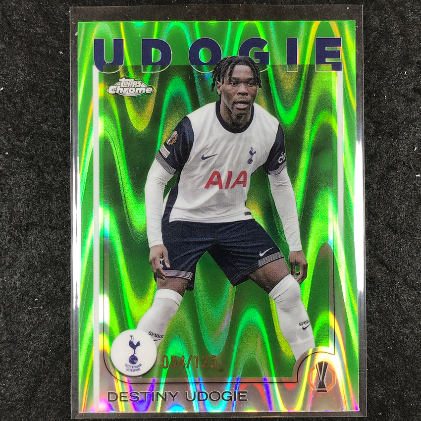 2024-25 Topps Chrome UEFA Club Comp DESTINY UDOGIE Neon Green RayWave /125 #71