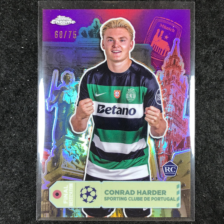 2024-25 Topps Chrome UEFA Club Comp CONRAD HARDER Final Destination Rookie 68/75