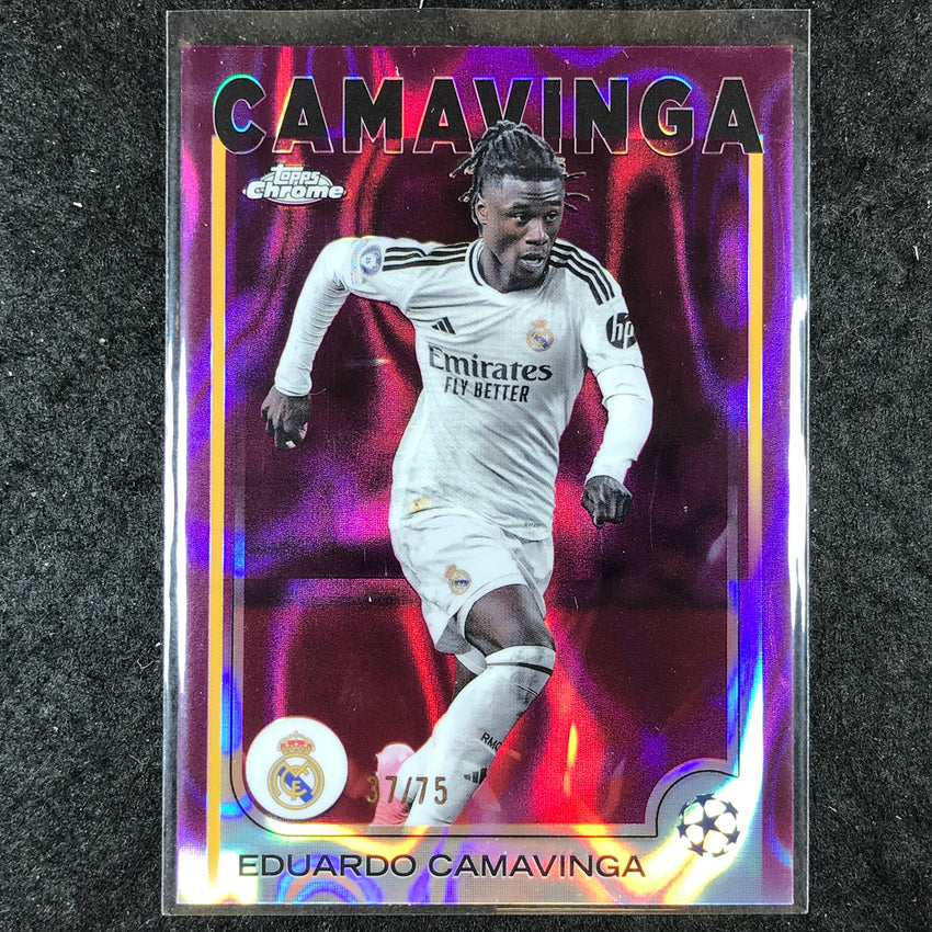 2024-25 Topps Chrome UEFA Club Comp EDUARDO CAMAVINGA Magenta Lava 37/75 #93