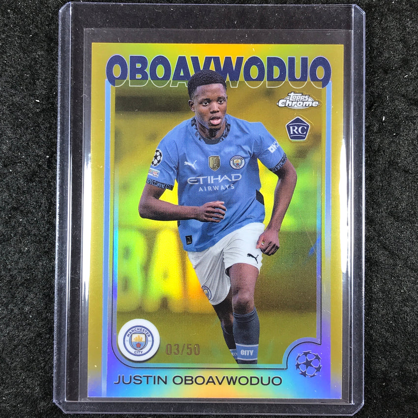 2024-25 Topps Chrome UEFA Club Comp JUSTIN OBOAVWODUO Rookie Base Gold 3/50 #144