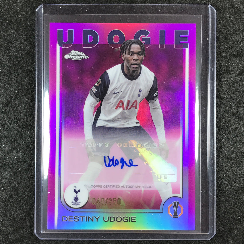2024-25 Topps Chrome UEFA Club Comp DESTINY UDOGIE Chrome Auto Pink 40/250