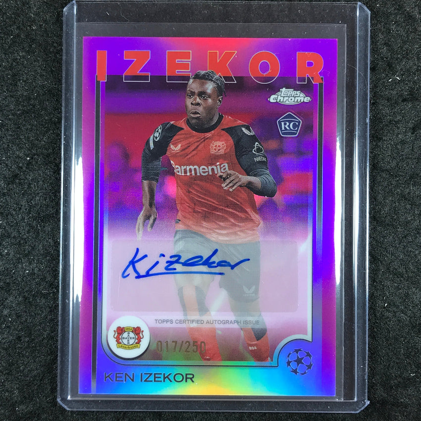 2024-25 Topps Chrome UEFA Club Comp KEN IZEKOR Chrome Rookie Auto Pink 17/250
