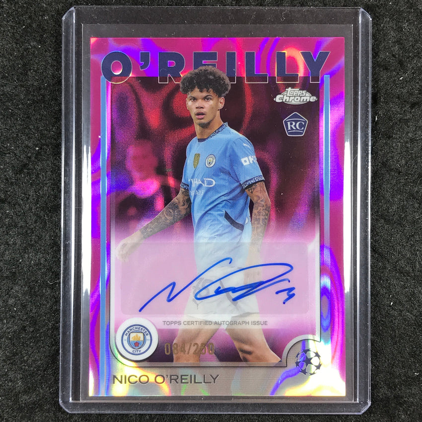 2024-25 Topps Chrome UEFA Club Comp NICO O'REILLY Rookie Auto Pink Lava 84/250