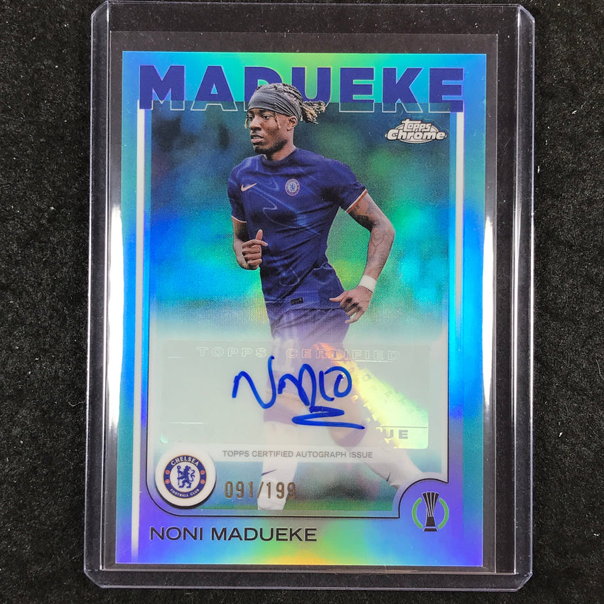 2024-25 Topps Chrome UEFA Club Comp NONI MADUEKE Chrome Auto Aqua 91/199