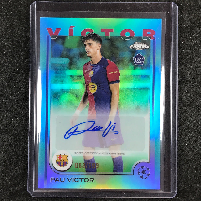 2024-25 Topps Chrome UEFA Club Comp PAU VICTOR Chrome Rookie Auto Aqua 88/199