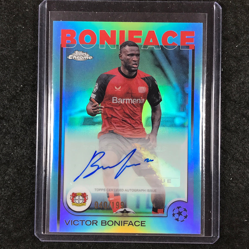 2024-25 Topps Chrome UEFA Club Comp VICTOR BONIFACE Chrome Auto Aqua 40/199
